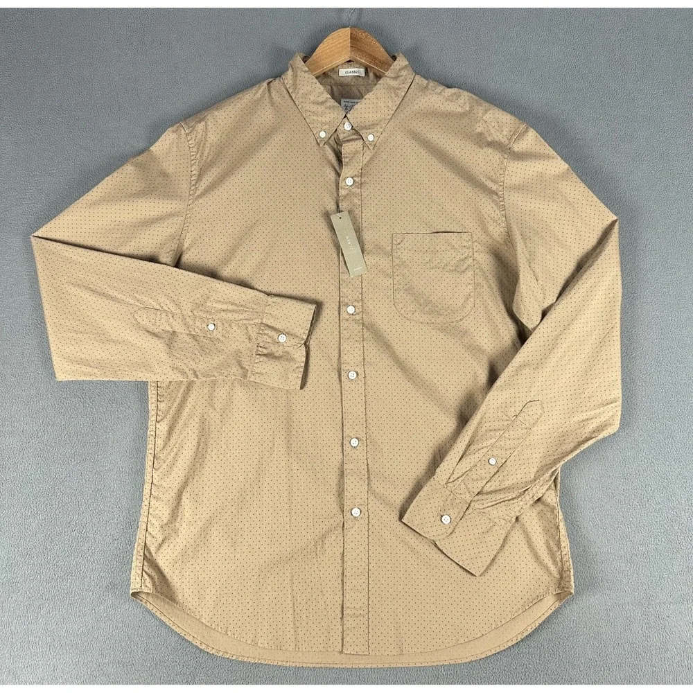 J Crew Shirt Mens Large Taupe Brown Cotton Geometric Dot Minimalist Office New